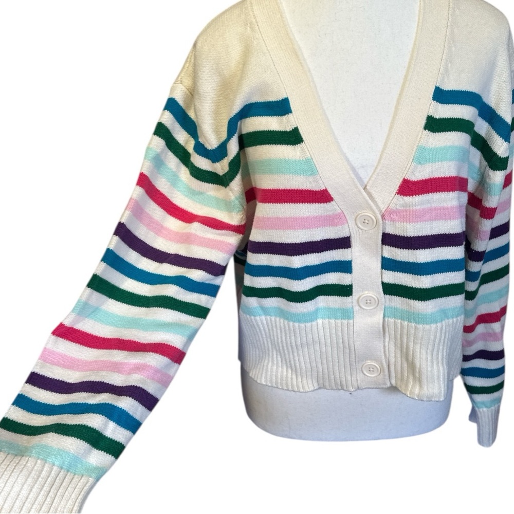 Requirements NWT Cream Multicolor Striped Cardigan - Picture 5 of 10